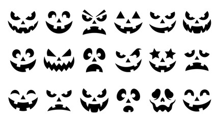Obraz premium Jack-o-lantern Faces Flat Vector Set for Halloween Design