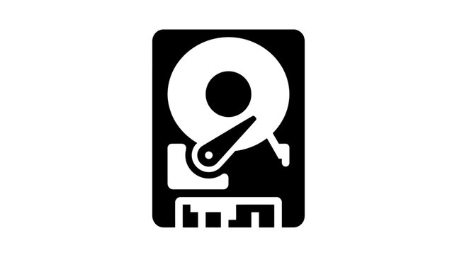 Black and white hard drive icon on a white background technology concept