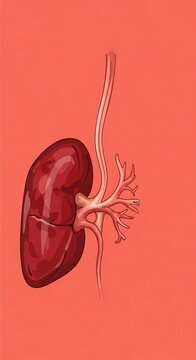 3D rendering of human kidney with blood vessels and ureter.