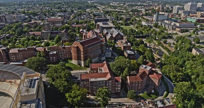Knoxville Tennessee Aerial v17 tracking left shot waterfront view from university of tennessee toward downtown business district on sunny day - Shot with Inspire 2, X7 camera - August 2020