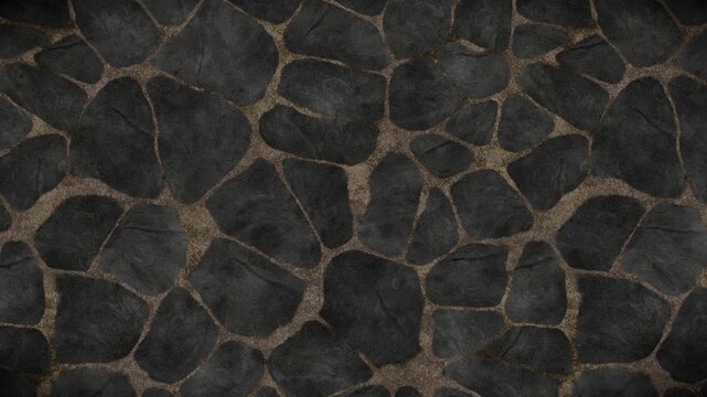 Abstract dark grey textured tile pattern background, featuring irregular shapes and earthy brown grout, a seamless loop motion graphic for video