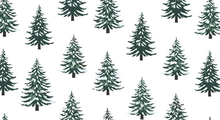 Obraz premium Seamless winter pattern featuring numerous dark green evergreen trees covered in fresh white layers of snow.
