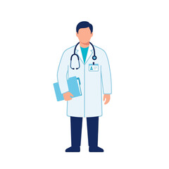 Fototapeta premium Male Doctor Wearing White Coat and Stethoscope Holding Folder, Medical Professional Illustration