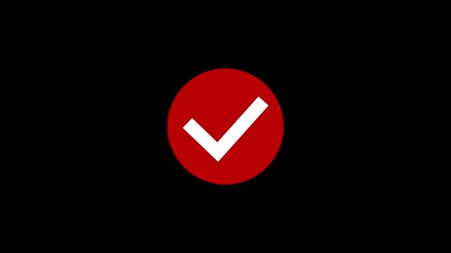 Animated red checkmark on black background, for user interface, and success confirmation, tick animation