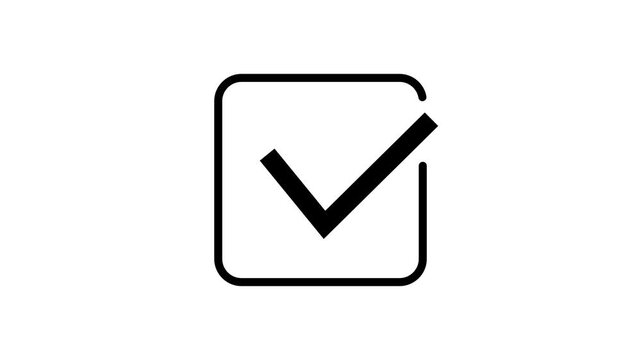 Minimalist checkmark animation, simple black tick symbol on white background, for user interface, and task completion