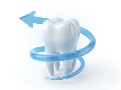 3d tooth model with blue arrow protection isolated on white background