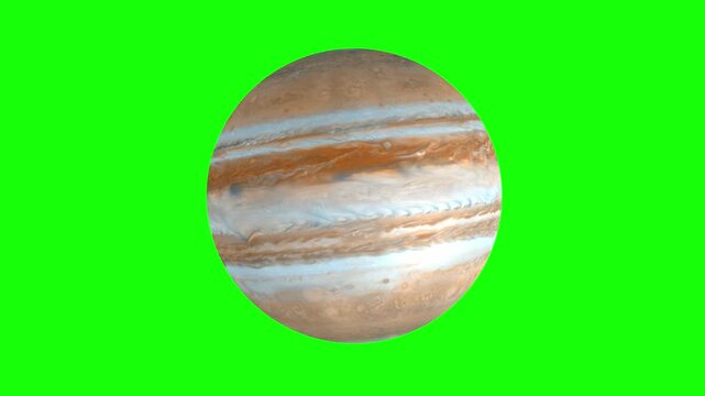 Educational material 3D video simulating the rotation of jupiter against a green background.