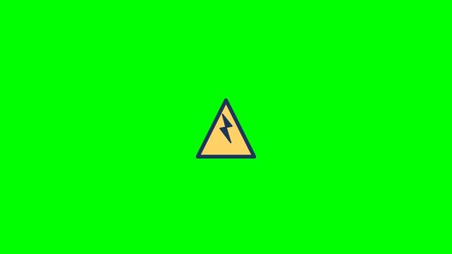 High voltage warning sign animation featuring a yellow triangle with a bold black lightning bolt symbol for digital video footage