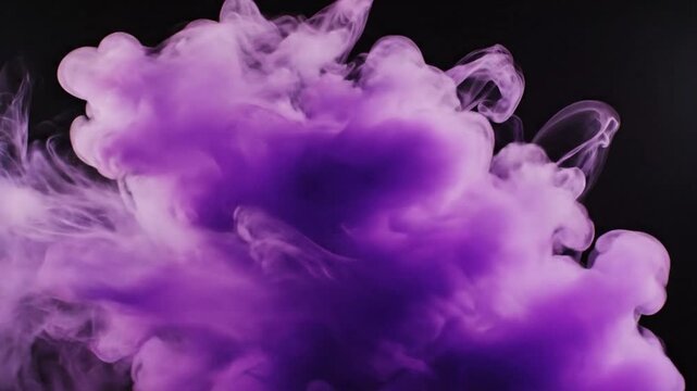 Vibrant purple smoke swirls dramatically against a dark background