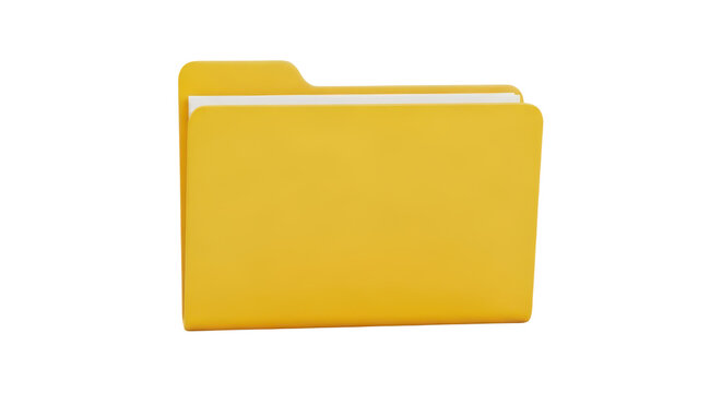 Yellow office file folder with white paper inside isolated on transparent background