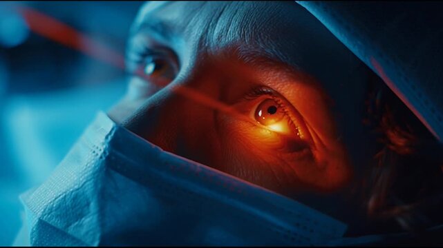Close up of patient undergoing professional eye lasik surgery