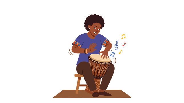African drumming, music illustration, vector drummer, djembe player