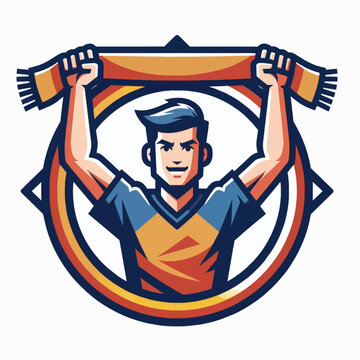 Sport fan cheering with a scarf held high mascot design