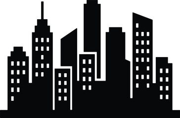 Modern city skyline silhouette with skyscrapers and high rise buildings architectural urban landscape isolated on white background © MdFarhad