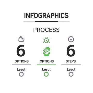 Minimal Infographic Process Template Showing Six Options and Steps on White Background