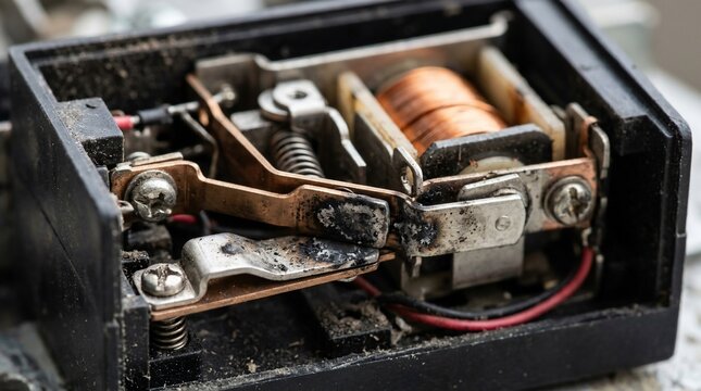 Close up view of an old electromagnetic relay component.