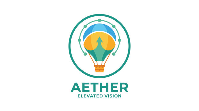 Modern Aether Elevated Vision Hot Air Balloon Logo Design.