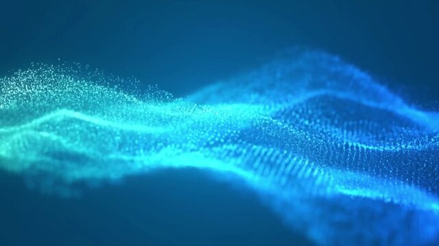 A stunning video visualization of glowing blue particles flowing in a wavelike motion across a dark background