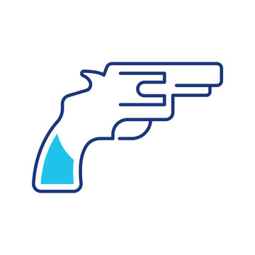 Revolver gun icon. Public safety and firearms line symbol. Color.