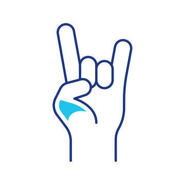 Rock hand gesture icon. Entertainment and music gesture line symbol. Color.