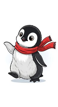 Cartoon penguin wearing superhero costume isolated.