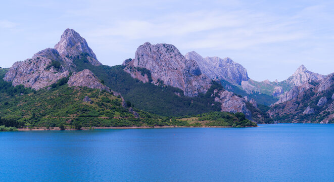 Riano reservoir and mountains in Leon Spain