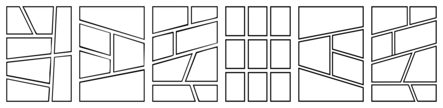 Comic book panel layouts and manga page templates set.