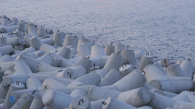 Concrete tetrapod breakwater protecting the coastline