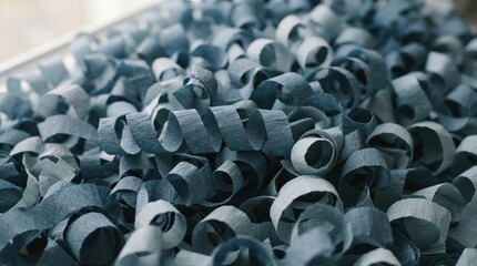 Obraz premium Blue Crepe Paper Spirals Texture Background for Festive Crafts and Party Decorations Concept High Quality Close Up Abstract Backdrop