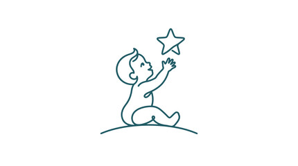 Fototapeta premium Minimalist line art illustration of a cute baby reaching for a star.