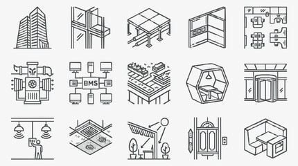 Professional Black and White Line Set of 15 Smart Building and IoT Concept Icons with high quality professional line art symbols for modern creative design and digital branding projects © reno