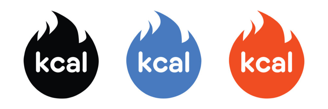 Kilocalories, Fat Burn Icon Set Representing Kcal Signs, Burning Calories, Energy Consumption, Fitness Tracking, Weight Loss, Metabolism Monitoring, and Professional Vector Design Concepts.