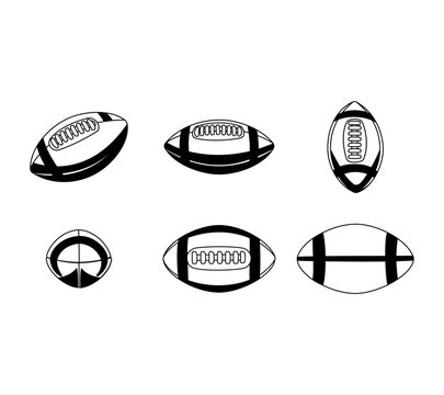 Cartoon Collection American Football Ball With Various Positions Outline Style Illustration Simple Digital Design