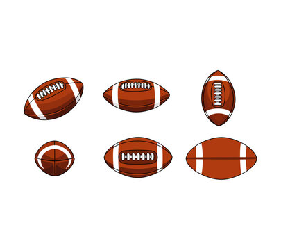 Cartoon Collection American Football Ball With Various Positions Illustration Simple Digital Design