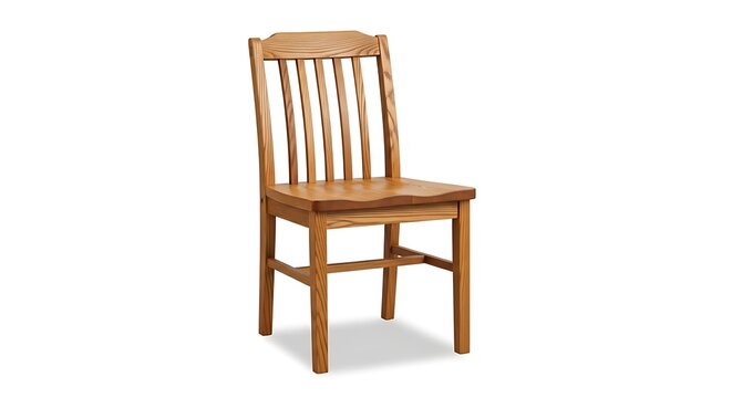 Classic Wooden Dining Chair Standing Isolated on White Studio Background