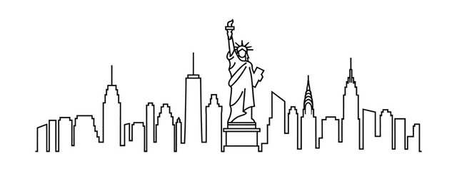 Obraz premium New, York City Silhouette One Line Vector Featuring Iconic Skyline, Urban Architecture, Modern Cityscape, Landmark Outline, Continuous Line Art, and Professional Vector Design Concepts.