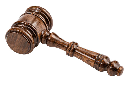 Wooden judge's gavel with a polished texture isolated on transparent background, Clipart png