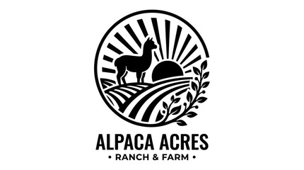 Naklejka premium Black and white alpaca farm ranch logo design.