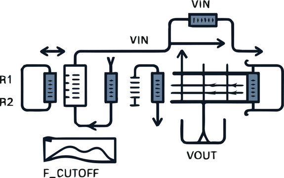 Black and white diagram of a voltage regulator circuit with inductor and capacitor circuit diagram