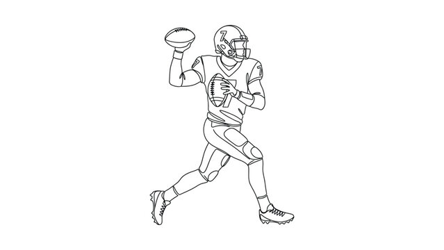 Outline drawing of a professional American football quarterback throwing a ball.