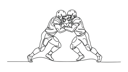 Obraz premium Continuous one line drawing of two American football players tackling.