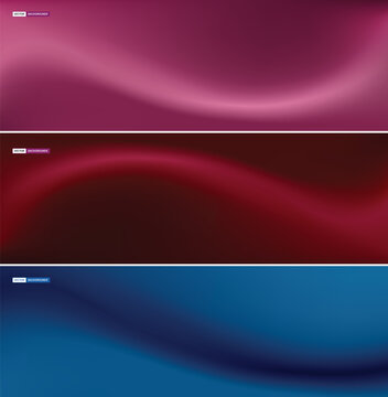 Abstract elegant wavy gradient banner set with smooth fluid textures in deep pink, maroon red, and dark blue.
