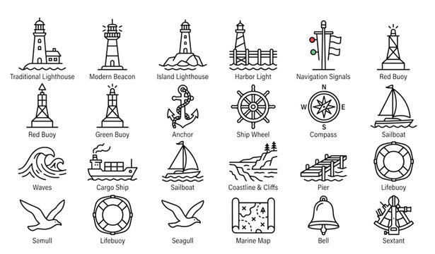 Modern Lighthouse Vector Icon Set