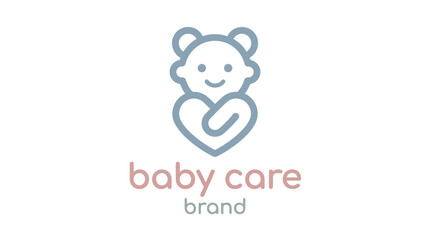 Fototapeta premium Minimalist baby care logo design featuring a cute bear and heart shape.