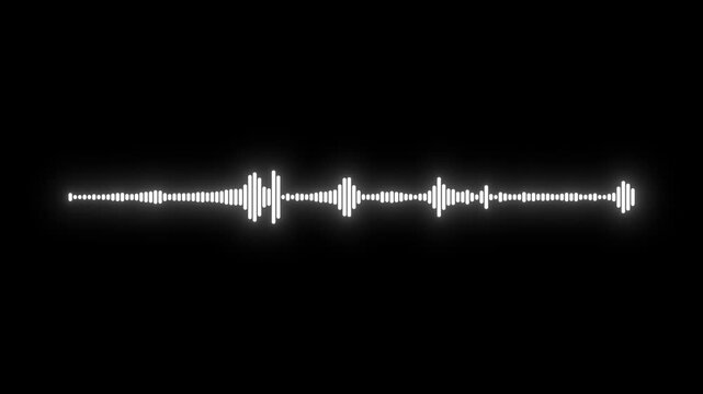Abstract white audio wave animation, digital sound frequency spectrum visualizer, music equalizer lines, transparent black background alpha channel, sound wave spectrum concept, 4K loop