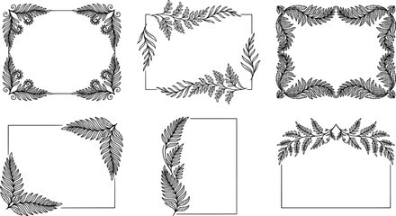 Set of hand drawn fern frames and borders, botanical vector illustration for wedding invitations, greeting cards and stationery transparent background © SampaRani