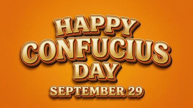 Golden Happy Confucius Day text on orange background