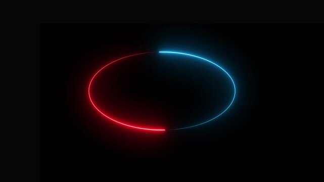 Minimalist neon light border traces dual color oval energy halo rings on black grids. Modern video intro title templates require a minimalist neon light border background loop.