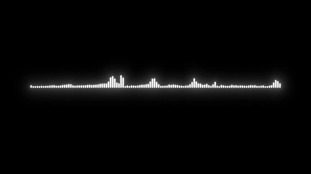 Audio waveform visualizer animation, digital sound frequency spectrum visualizer, music equalizer lines, Abstract music audio wave, white audio visualizer on black background, 4K loop