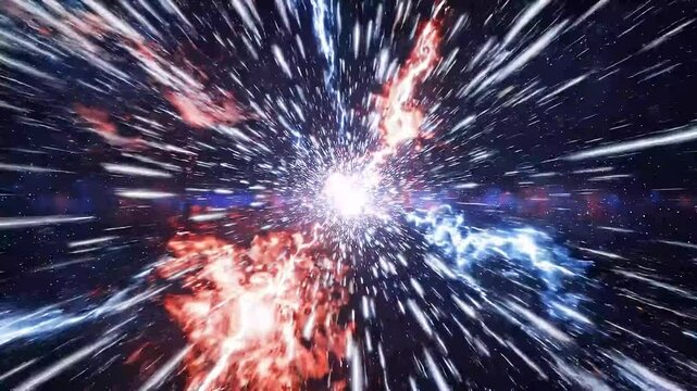 Cosmic Voyage An abstract representation of hyperdrive or warp speed travel through space with streaks of light and nebulae creating a dynamic energetic visual